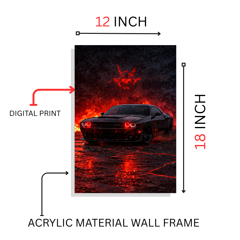 Djane Studio Premium Acrylic Car Frame | Acrylic Car Frame for Living Room, Bedroom, Office & Gaming Room | Modern Home Décor | Pack of 1 | Size 18x12 Inch